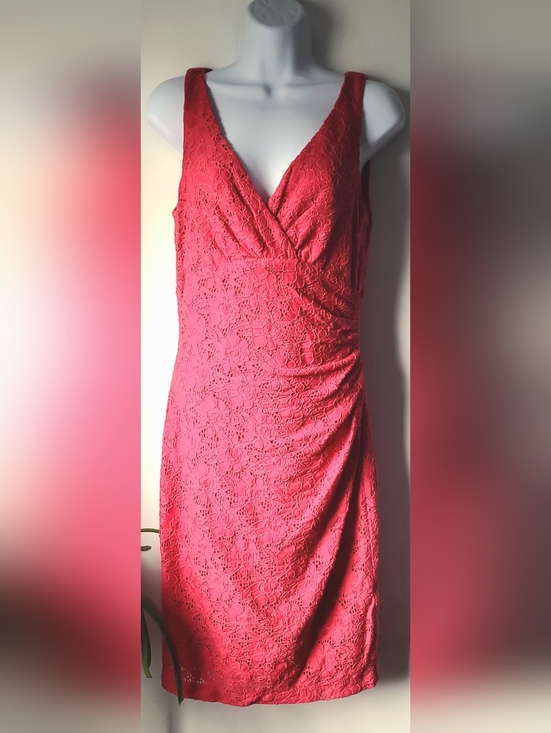 Lauren Ralph Lauren Dresses & Skirts - Lauren Ralph Lauren Coral Red Lace Sheath Dress Size 8 Cocktail Wedding Feminine